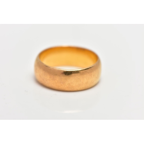 4 - A 22CT GOLD BAND RING, plain polished band, approximate dimensions width 6.5mm x depth 1mm, hallmark... 