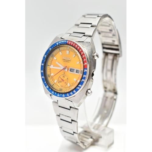 40 - A 'SEIKO' WRISTWATCH, automatic movement, round yellow dial, signed 'Seiko chronograph automatic', b... 