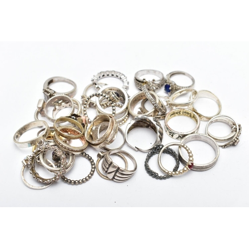 42 - A QUANTITY OF WHITE METAL RINGS, to include a Tiffany & Co ring, an assortment of 'Pandora' rings, a... 