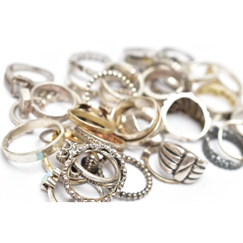 42 - A QUANTITY OF WHITE METAL RINGS, to include a Tiffany & Co ring, an assortment of 'Pandora' rings, a... 