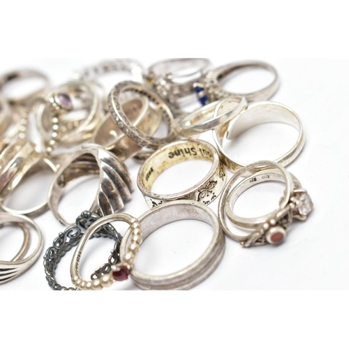 42 - A QUANTITY OF WHITE METAL RINGS, to include a Tiffany & Co ring, an assortment of 'Pandora' rings, a... 