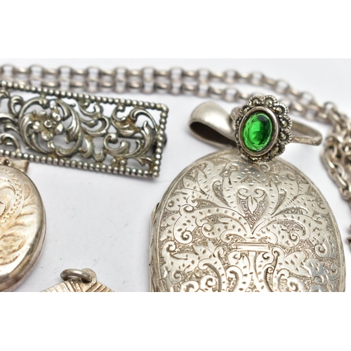 45 - ASSORTED SILVER AND WHITE METAL JEWELLERY, to include a silver locket, a silver medal and silver pen... 