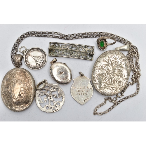 45 - ASSORTED SILVER AND WHITE METAL JEWELLERY, to include a silver locket, a silver medal and silver pen... 