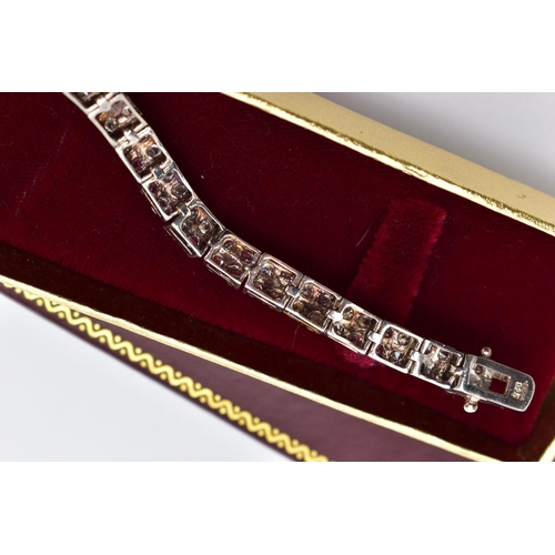 78 - A SILVER CUBIC ZIRCONIA LINE BRACELET AND A SILVER BAR, the bracelet designed with two lines of circ... 