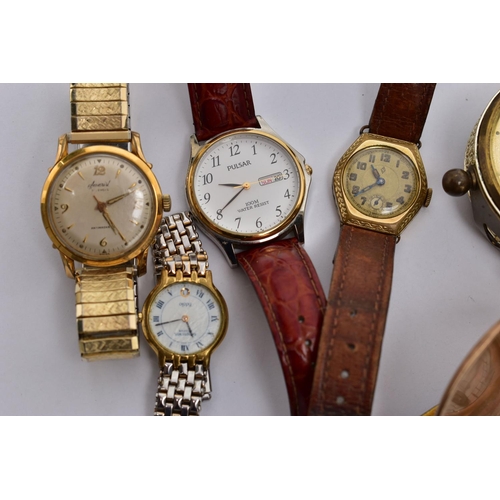 85 - AN ASSORTMENT OF WRISTWATCHES, POCKET WATCH AND ALARM CLOCKS, wristwatches with names to include 'Ac... 