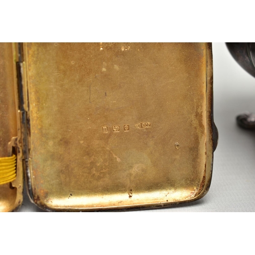 95 - A SILVER CIGARETTE CASE AND A THREE PIECE TEA SERVICE SET, the cigarette case of a rounded rectangul... 