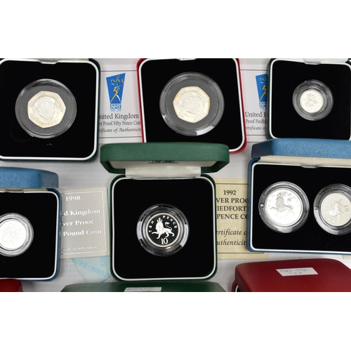 1 - A GROUP OF ROYAL MINT SILVER PROOF UK BOXED COINS, to include a 1992-93 Silver proof Piedfort Presid... 