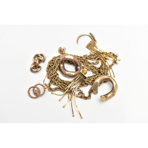 104 - AN ASSORTMENT OF 9CT GOLD AND YELLOW METAL SCRAP, to include a single 9ct gold earring, hallmarked 9... 