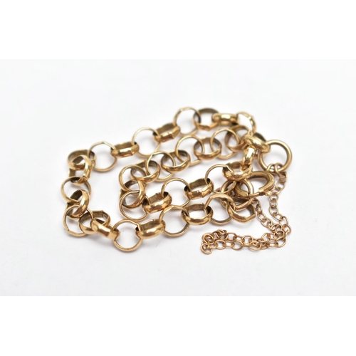 115 - A YELLOW METAL BRACELET, comprising a series of belcher links, with lobster clasp and safety chain, ... 