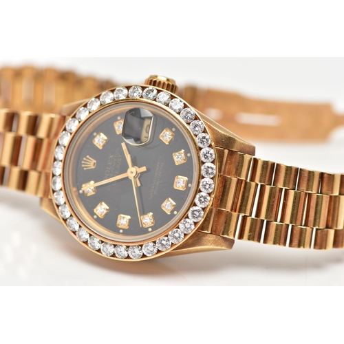 119 - AN 18CT YELLOW GOLD AUTOMATIC ROLEX OYSTER PERPETUAL DATEJUST WITH DIAMOND DOT DIAL, fitted with an ... 