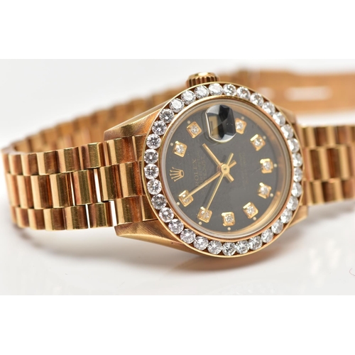 119 - AN 18CT YELLOW GOLD AUTOMATIC ROLEX OYSTER PERPETUAL DATEJUST WITH DIAMOND DOT DIAL, fitted with an ... 