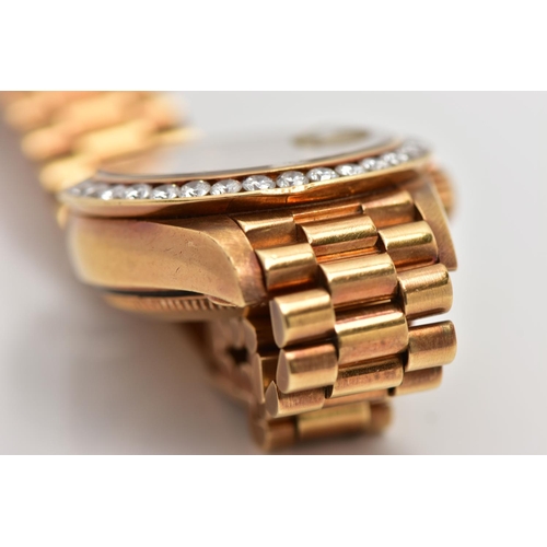 119 - AN 18CT YELLOW GOLD AUTOMATIC ROLEX OYSTER PERPETUAL DATEJUST WITH DIAMOND DOT DIAL, fitted with an ... 