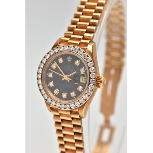 119 - AN 18CT YELLOW GOLD AUTOMATIC ROLEX OYSTER PERPETUAL DATEJUST WITH DIAMOND DOT DIAL, fitted with an ... 