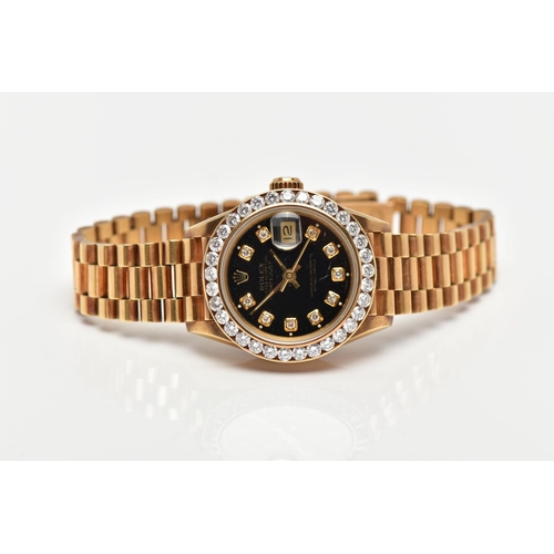 119 - AN 18CT YELLOW GOLD AUTOMATIC ROLEX OYSTER PERPETUAL DATEJUST WITH DIAMOND DOT DIAL, fitted with an ... 