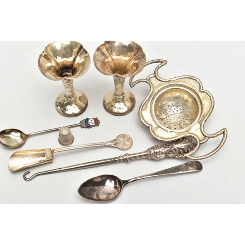 141 - A SELECTION OF SILVER ITEMS, to include a pair of weighted base Edwardian silver posy vases, hallmar... 