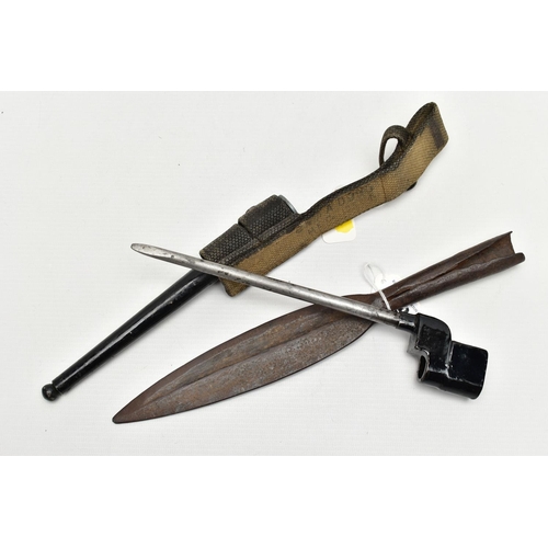 159 - A BRITISH NUMBER 4 SOCKET BAYONET, scabbard and canvas frog, scabbard has been painted black, frog i... 