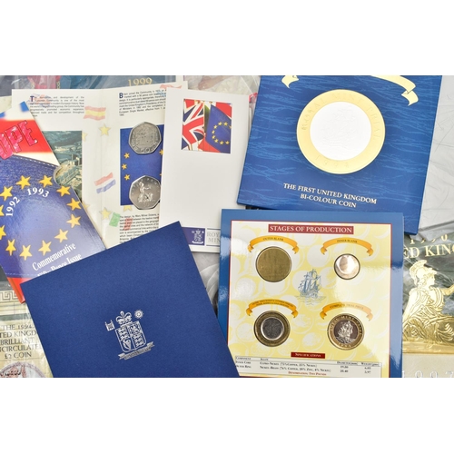 16 - A BOX CONTAINING MAINLY ROYAL MINT QUEEN ELIZABETH 1989-2000 COIN SETS, COIN/BANKNOTE PRESENTATIONS,... 