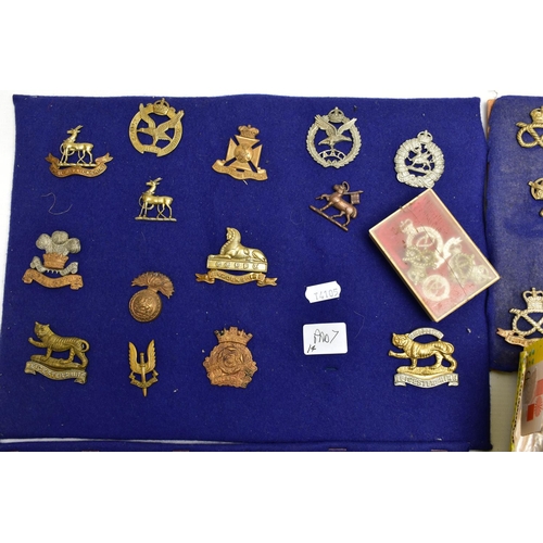 165 - A LARGE BOX OF SEVERAL DISPLAY PADS OF MILITARY CAP BADGES, shoulder titles, Airborne etc, staybrigh... 