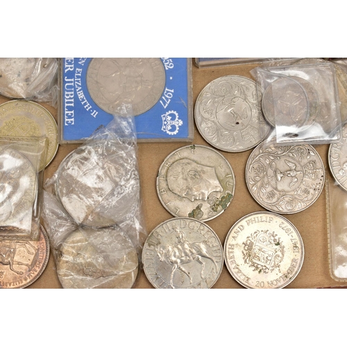 172 - A BOX LID OF COINS AND COMMEMORATIVES, to include a Medal with images of Westminster Abbey, a 1951 F... 