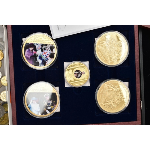 174 - A BOX OF COINS AND COMMEMORATIVES TO INCLUDE  a HRH Prince Louis 1 ounce Silver Medal 23 April 2018,... 