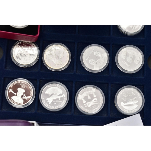 175 - A BOX OF COINS AND COMMEMORATIVES TO INCLUDE, 9x  HISTORY of the RAF SILVER PROOF Coins all with his... 