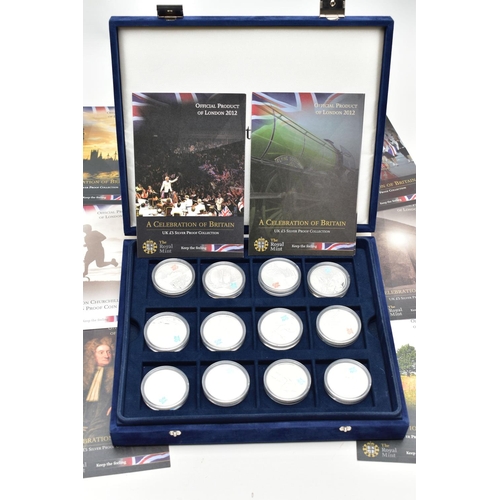 176 - AN OFFICIAL ROYAL MINT UK £5 SILVER PROOF COLLECTION OF 12X LONDON 2012 CROWN SIZE COINS ALL WITH In... 