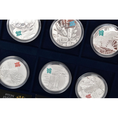 176 - AN OFFICIAL ROYAL MINT UK £5 SILVER PROOF COLLECTION OF 12X LONDON 2012 CROWN SIZE COINS ALL WITH In... 