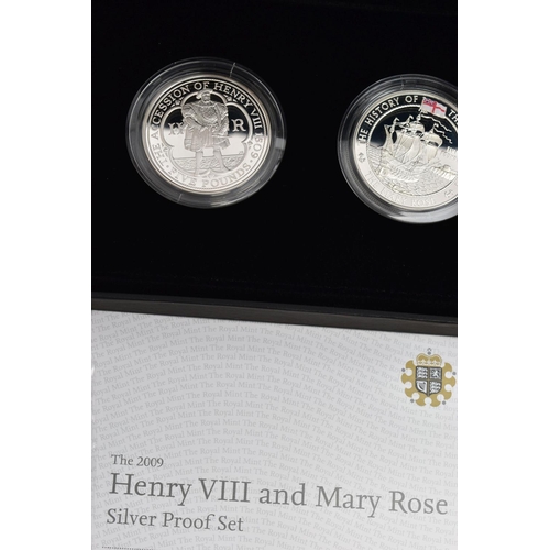 21 - A SMALL AMOUNT OF ROYAL MINT  SILVER PROOF AND BU COINS, to include Henry VIII and Mary Rose silver ... 