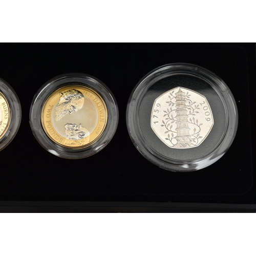 3 - A FOUR COIN ROYAL MINT 2009 SET OF UK COINS, to include a Piedfort proof silver set of the Kew Garde... 