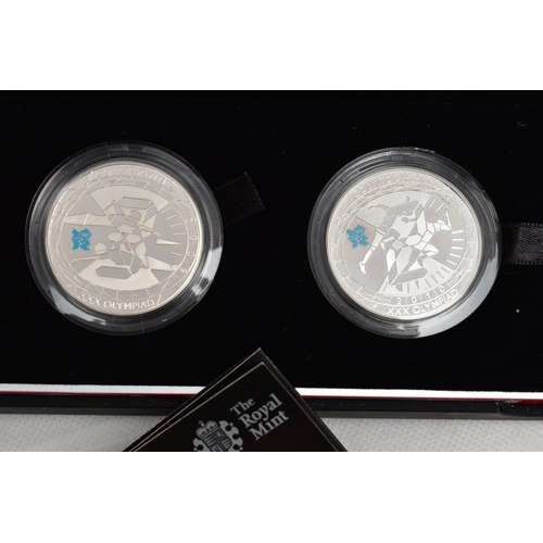 34 - A ROYAL MINT COUNTDOWN TO LONDON 2012 SILVER PIEDFORT £5 COIN SET OF 4 COINS, Swimming, Athletics, C... 