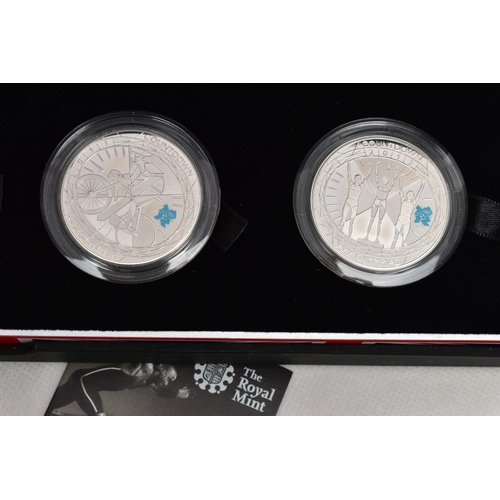 34 - A ROYAL MINT COUNTDOWN TO LONDON 2012 SILVER PIEDFORT £5 COIN SET OF 4 COINS, Swimming, Athletics, C... 