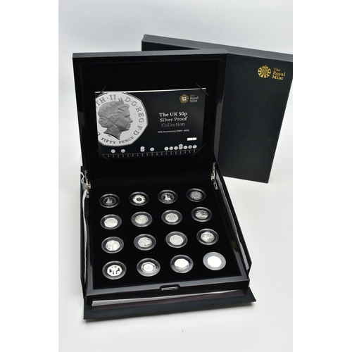 36 - THE UK 50P SILVER PROOF COLLECTION OF 16 SILVER PROOF FIFTY PENCE COINS, all dated 2009 struck to ce... 