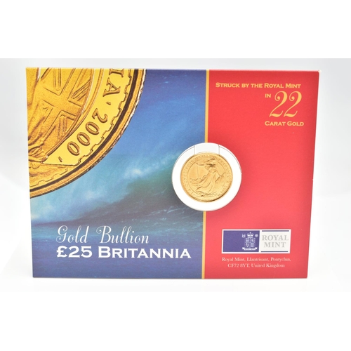 45 - A ROYAL MINT 2000 CARDED GOLD BULLION £25 BRITANNIA COIN, 22.00mm, 8.513 grams, issue limit 50,000