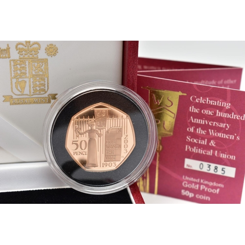 50 - A ROYAL MINT 2003 GOLD PROOF 50P COIN, celebrating the one hundredth anniversary of the Womens Socia... 