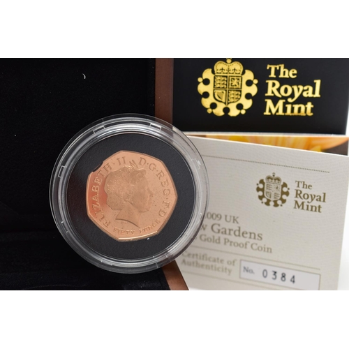 53 - A ROYAL MINT 2009 UNITED KINGDOM GOLD PROOF 'KEW GARDENS' 50P COIN, 15.50 grams, 27.30mm, issue numb... 