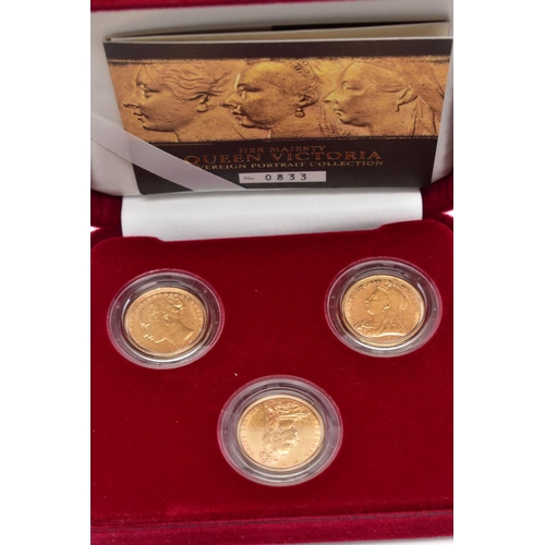 58 - A ROYAL MINT 'HER MAJESTY QUEEN VICTORIA SOVEREIGN PORTRAIT COLLECTION, containing three sovereign c... 