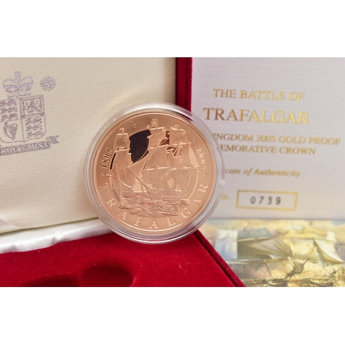 59 - A ROYAL MINT 2005 'THE BATTLE OF TRAFALGAR' UNITED KINGDOM GOLD PROOF COMMEMORATIVE CROWN COIN, five... 