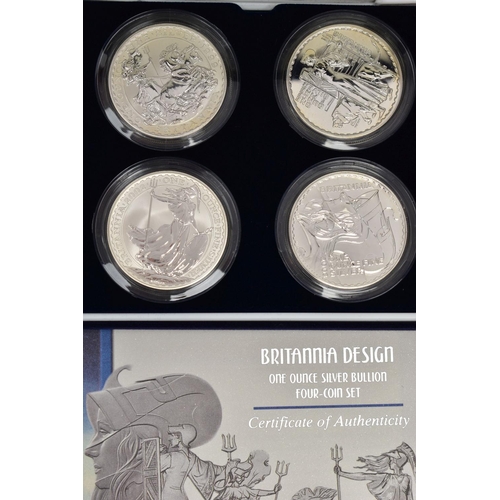 6 - A BRITANNIA ONE OUNCE FOUR COIN SET OF COINS, to include 1999,2001,2002,2003 silver and silver proof... 