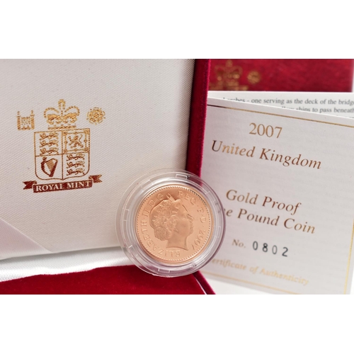 60 - A ROYAL MINT 2007 GOLD PROOF ONE POUND COIN, 19.61 grams, 22.50mm, 916.7 carat gold, issue number 08... 