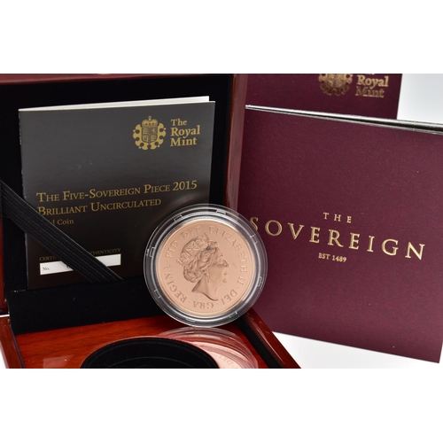 64 - A ROYAL MINT 'THE FIVE SOVEREIGN PIECE 2015 BRILLIANT UNCIRCULATED GOLD COIN', 916.7 AU, 39.94 grams... 