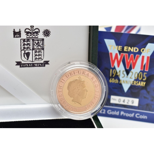 67 - A ROYAL MINT UNITED KINGDOM GOLD PROOF TWO POUND COIN, commemorating the end of World War II, 1945-2... 