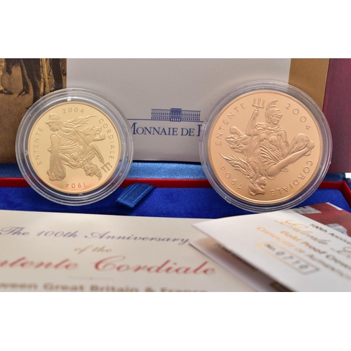 77 - A ROYAL MINT 'THE 100TH ANNIVERSARY OF THE ENTENTE CORDIALE TWO COIN SET',  containing a 22ct gold, ... 