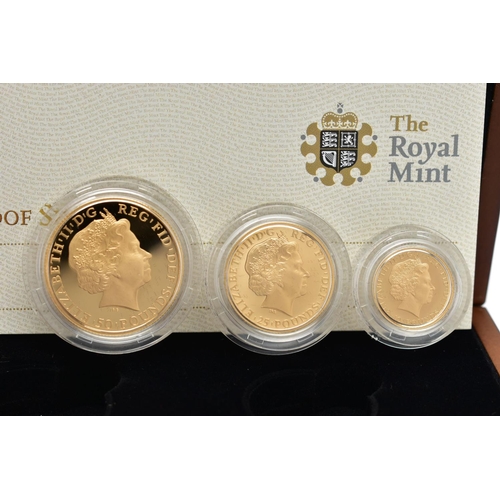 78 - A ROYAL MINT 2011 BRITANNIA THREE COIN GOLD PROOF SET,  comprising of a £50, 0.167 AU, 17.02 gram, 2... 