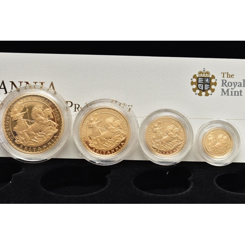 79 - A ROYAL MINT 2009 BRITANNIA FOUR COIN GOLD PROOF SET, containing denominations of £100 1oz, £50 1/2o... 