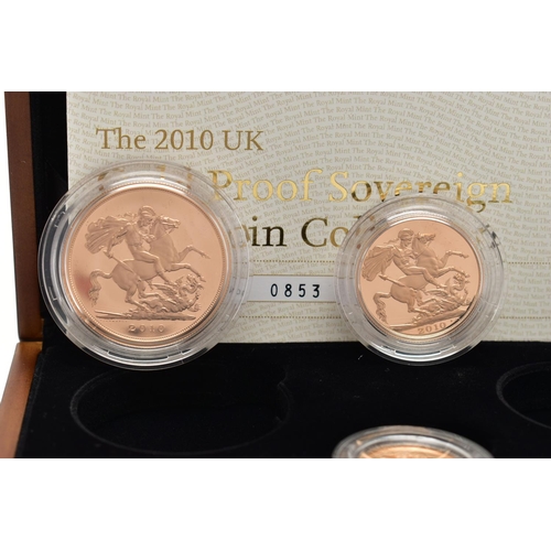 80 - A ROYAL MINT 2010 GOLD PROOF SOVEREIGN FIVE COIN COLLECTION, containing denominations £5, Double Sov... 