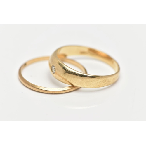 86 - TWO 9CT GOLD RINGS, the first a single stone diamond ring, set in a yellow gold domed band mount, ap... 