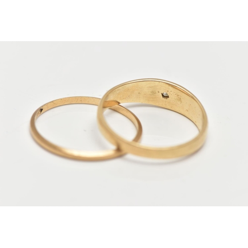 86 - TWO 9CT GOLD RINGS, the first a single stone diamond ring, set in a yellow gold domed band mount, ap... 