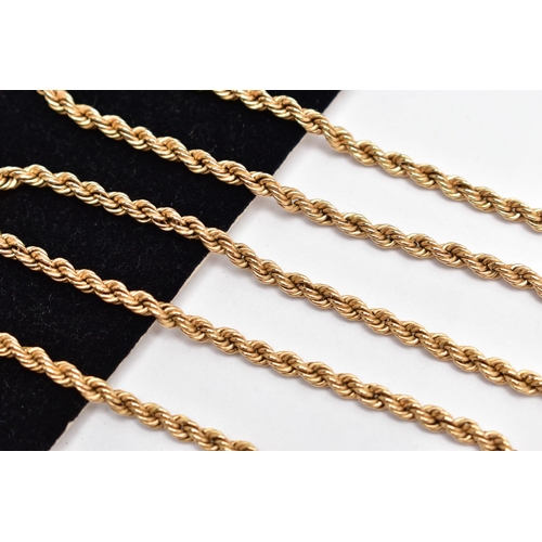 88 - A 9CT GOLD CHAIN, an AF yellow gold rope chain, approximate length 465mm, fitted with a spring clasp... 