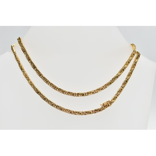 89 - A 9CT GOLD CHAIN NECKLACE, a yellow gold fancy link chain, approximate length 605mm, fitted with an ... 