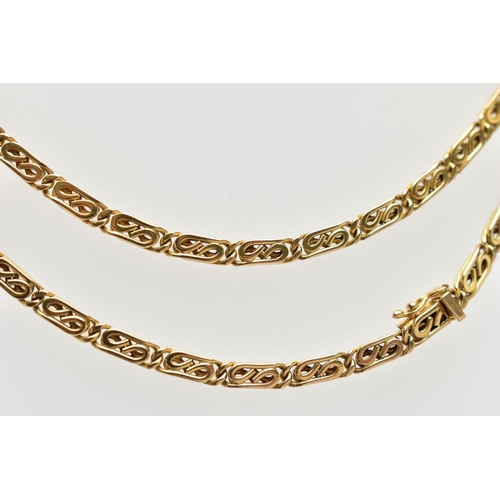 89 - A 9CT GOLD CHAIN NECKLACE, a yellow gold fancy link chain, approximate length 605mm, fitted with an ... 